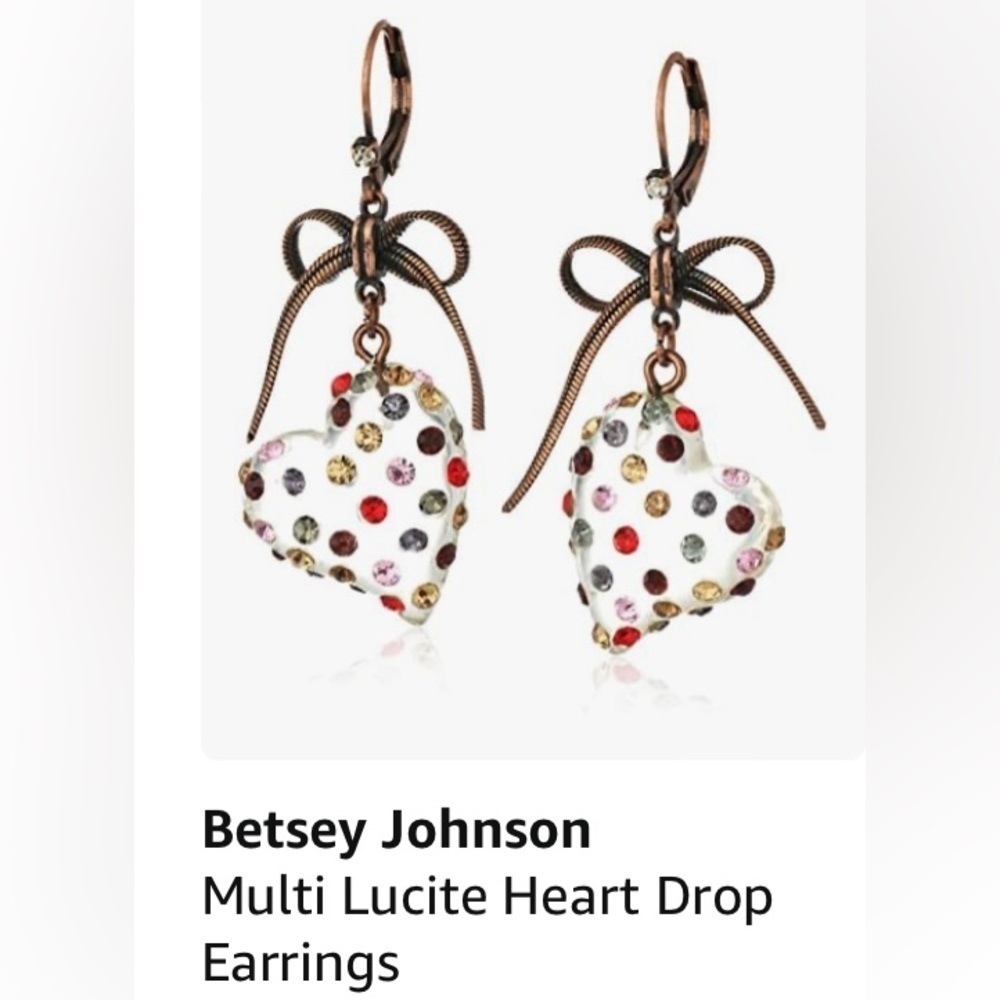 Betsy Johnson Clear Crystal Heart Drop Earrings - Picture 8 of 14
